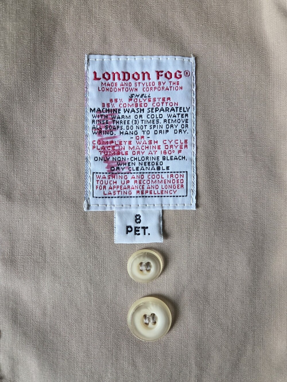 Vintage London Fog Tan Trench Coat Removable Fleece Liner Belted Womens Petite 8 - Picture 12 of 16